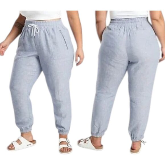 Athleta Women's Pastel Blue Cabo Linen Joggers Loungewear Athleisure - Size 22 - Picture 1 of 14